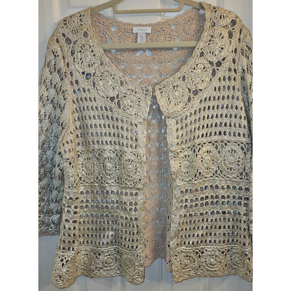 NWOT Chico's Gold Metallic Sz 3 - XL -16 Sweater - Picture 1 of 4